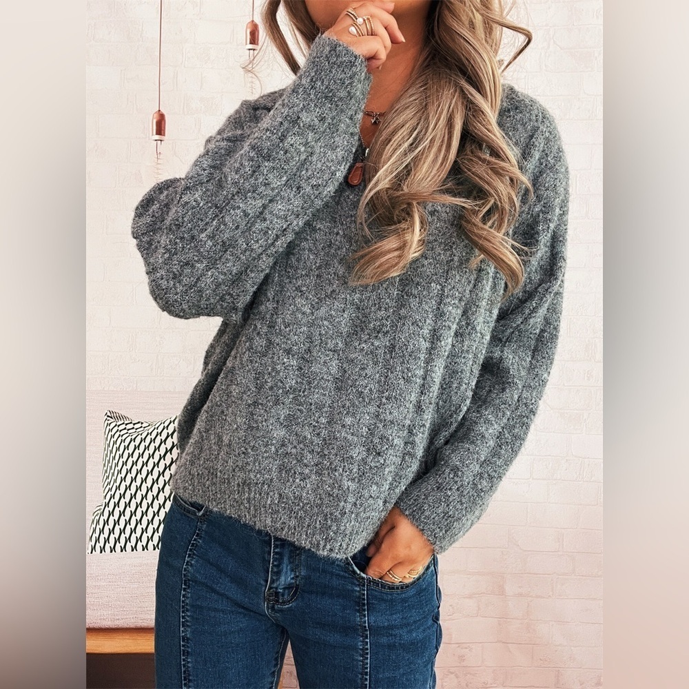 Ribbed Hem Quarter Zip Sweater - Picture 12 of 14